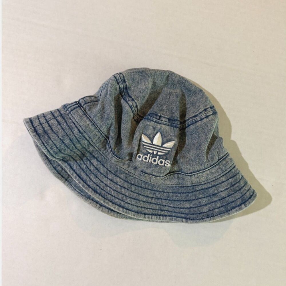 Adidas, Denim Bucket Hat w White Embroidered Logo